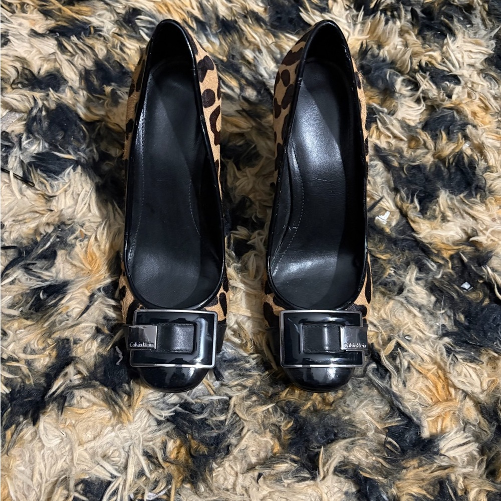 Calvin Klein Black and Brown Leopard Heels